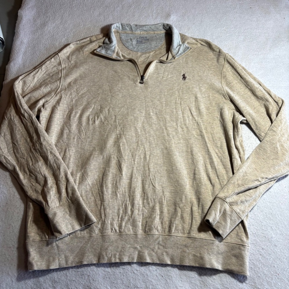 Polo‎ Ralph Lauren Performance Mens XL 1/4 Zip Pullover Brown Cotton Blend